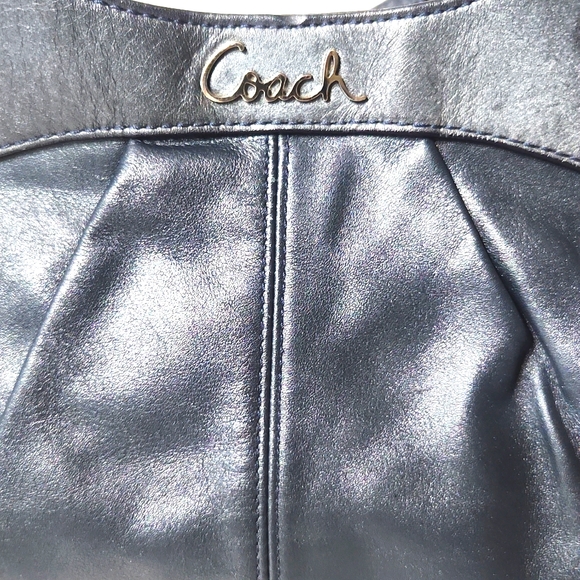 Coach Lexi Leather Gray Blue Metallic Large Carryall Shoulder Bag Purse F18829 - Picture 2 of 14